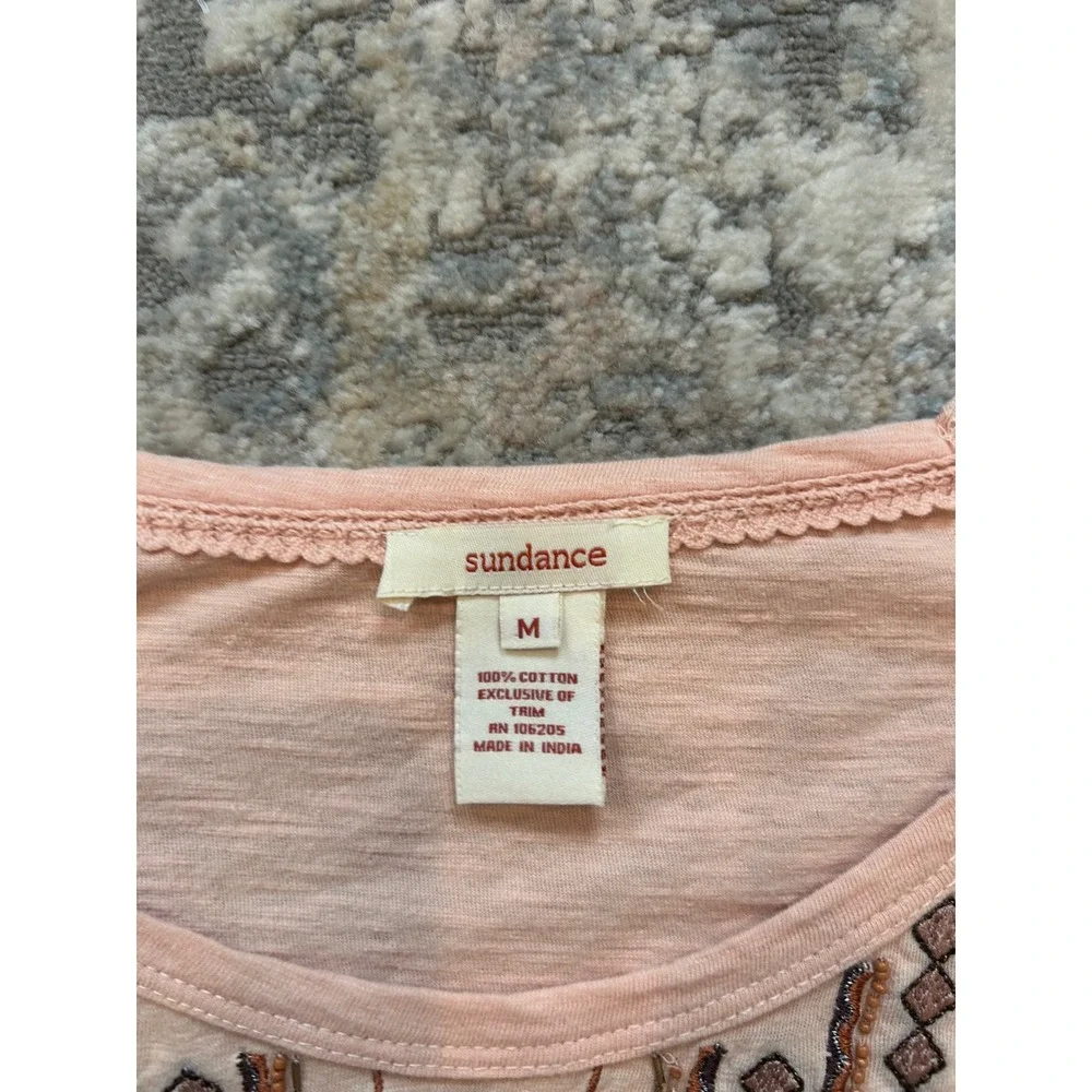 Sundance embroidered light pink longsleeve lightweight T shirt blouse cotton M - Picture 3 of 6